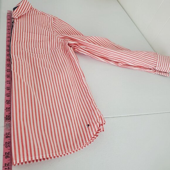 Tommy Hilfiger Womens Red White Striped Popover Blouse Size M Collared Nautical - Picture 6 of 8